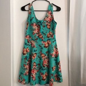 Derek Heart Teal Blossom Short Sleeved Dress